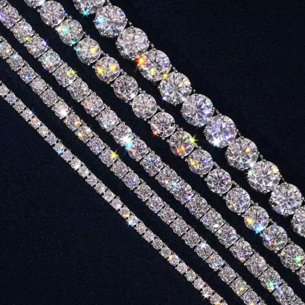 20MM-65MM Moissanite Tennis Chain Necklace 925 Silver with 18K Gold Plating Iced Out Hip Hop Jewelry in Stock Tennis Chain