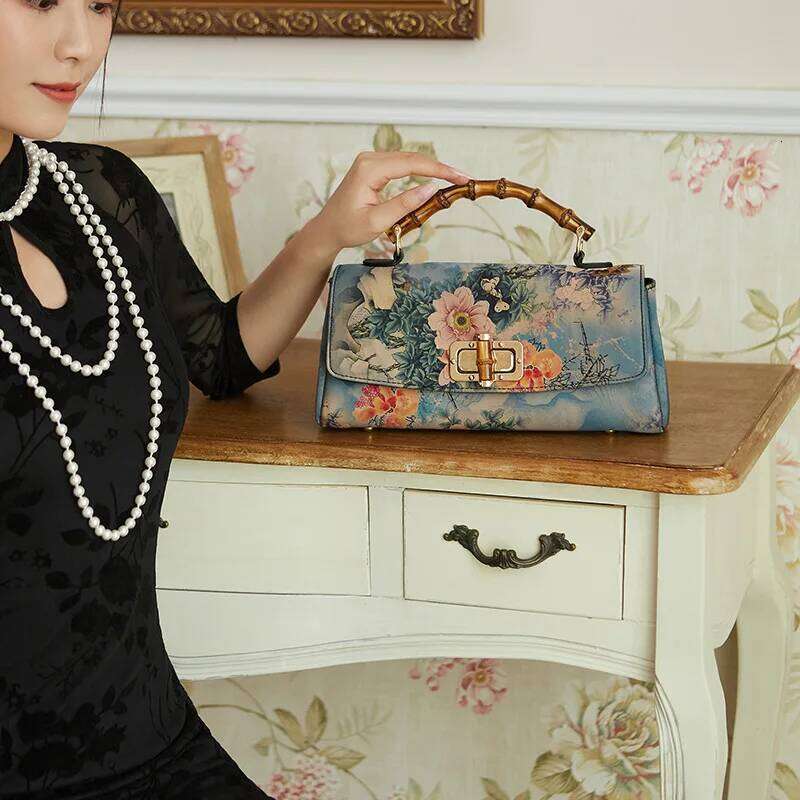 Johnature Cheongsam Leather Handbag New Vintage Print Women Bag Handmade Elegan Ladies Shoulder Crossbody Bags SENYY