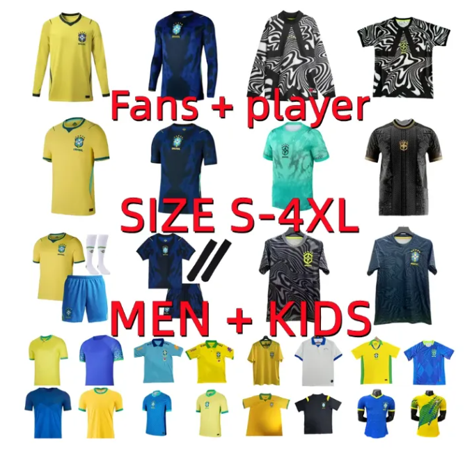2026 2027 brazil soccer jersey 18 19 20 22 23 24 25 26 27 Player version RODRYGO ENDRICK NEYMAR JR RAPHINHA VINI JR CUNHA BRUNO NDRICK CASEMIRO football shirt men kids Kit