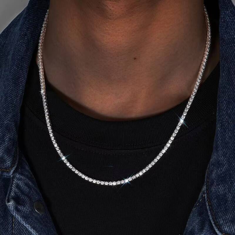 20MM-65MM Moissanite Tennis Chain Necklace 925 Silver with 18K Gold Plating Iced Out Hip Hop Jewelry in Stock Tennis Chain