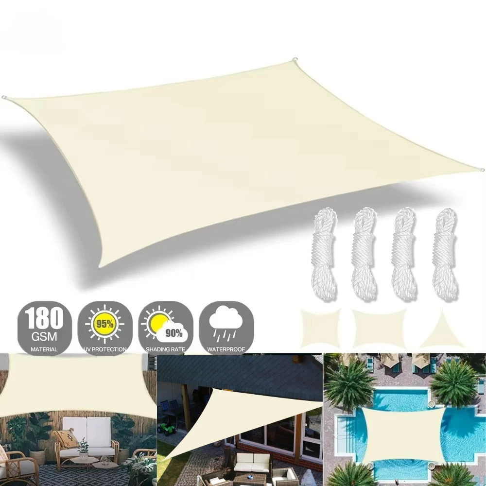 Beige Sun Shade Sail Rectangle Square Triangle Canopy Awning Cloth UV Block Heavy Duty Commercial Graden Outdoor Patio Tarp 260429
