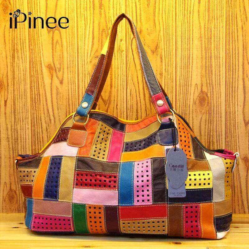 Ipinee Genuine Leather Handbag Large Bag For Shoulder Patchwork Designer High Quality Women Totes Bags SENYY
