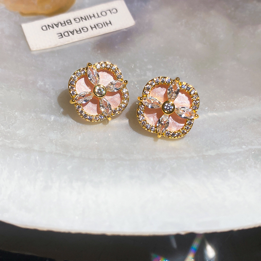 French-style vintage silver needle zircon square flower stud for women, 2026 new exquisite earrings with a light luxury and high-end feel - view 9