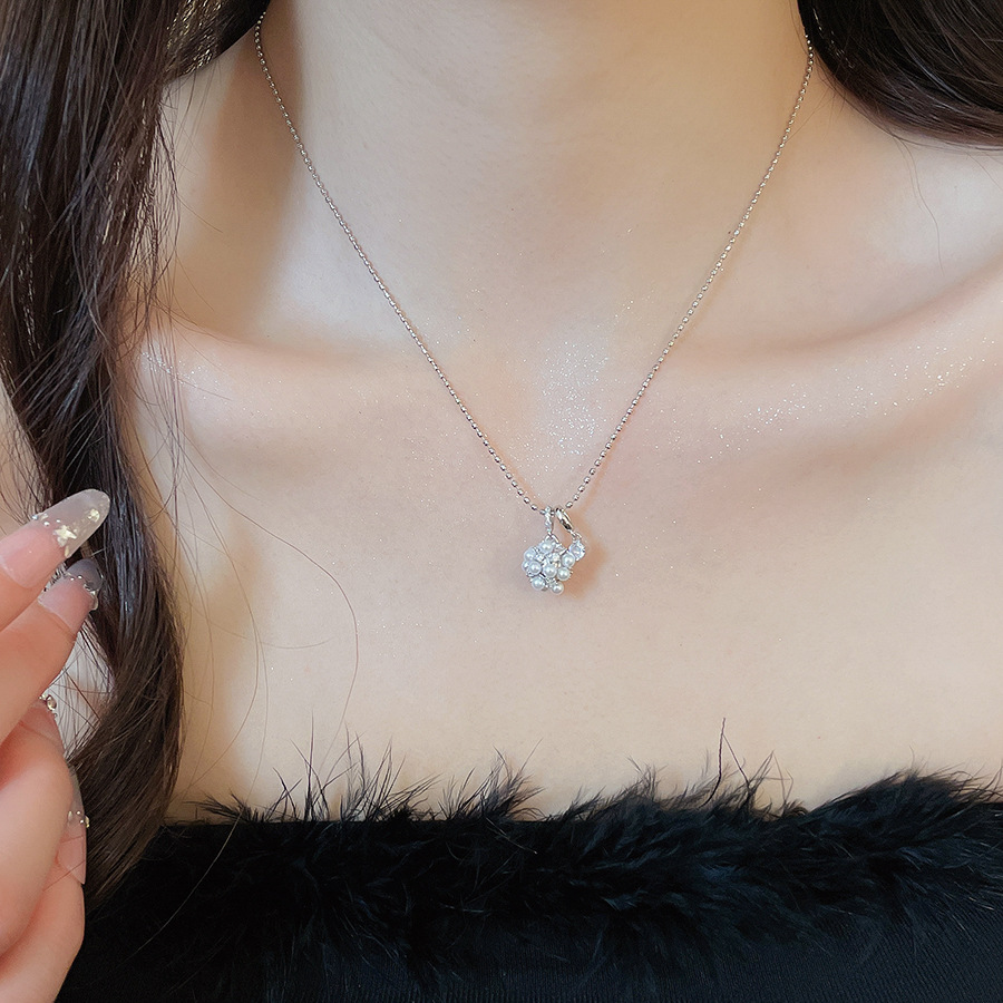 Zircon pearl flower earring necklace set, light luxury with a high-end feel, extremely beautiful and sweet jewelry for women - view 5
