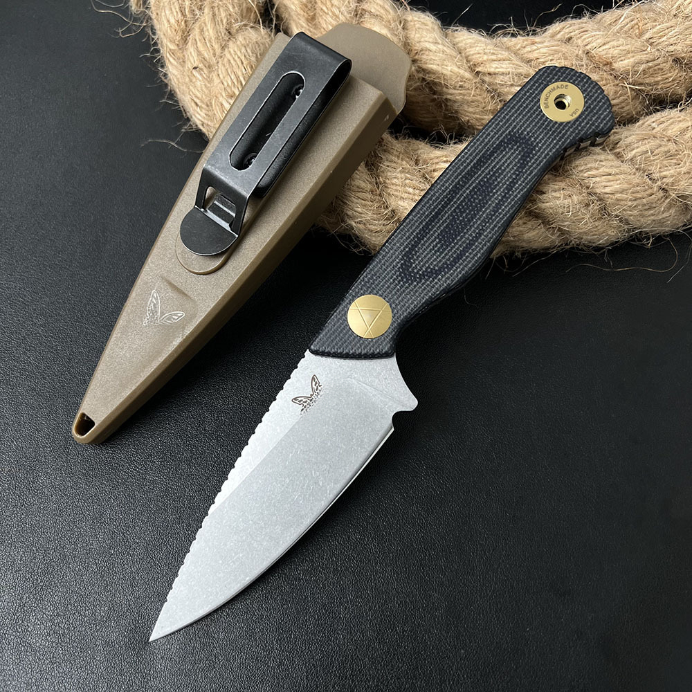 BM 203BT Fixed Blade Knife with Sheath D2 Steel Blade G10 Handle Outdoor EDC Camping Knife Hiking Hunting Survival Tools