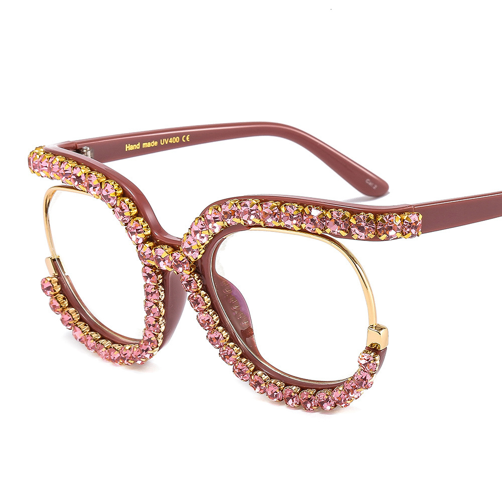 Designer Sunglasses Semirimless diamondembellished flat glasses largeframe round sunglasses UV400 antiultraviolet lightcolored Luxury brand sunglasses