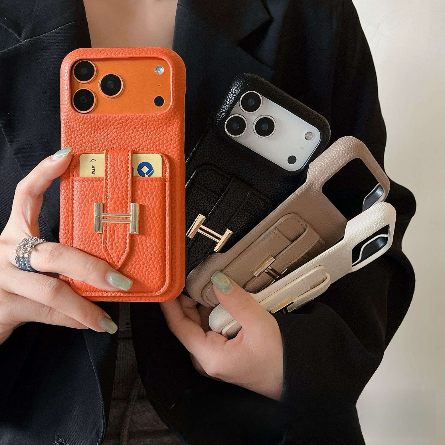 Fashion Card Slot Oil Edge Full Coverage Designer Phone Case Anti Drop Wear Resistant Luxury Women Protective Cover Suitable For IPhone 15 Pro 17 Pro 