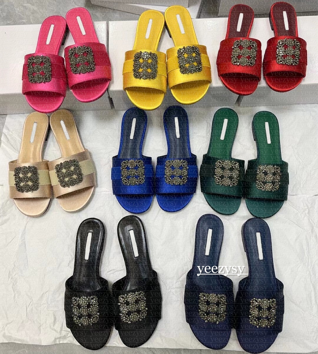 Designer Slippers High Heels Women Manolo Slingback heels Blahnik Maysli Kitten heels luxury Beads of crystal Sandals kittenheels