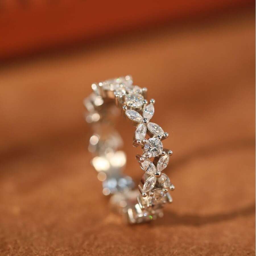 Ring Mosang Stone Silver Clover Straw Ring Fashion Exquisite Round Diamond Mosang Diamond Ring Jewerly Designer For Women Designer Ring Luxury Jewelry - view 3