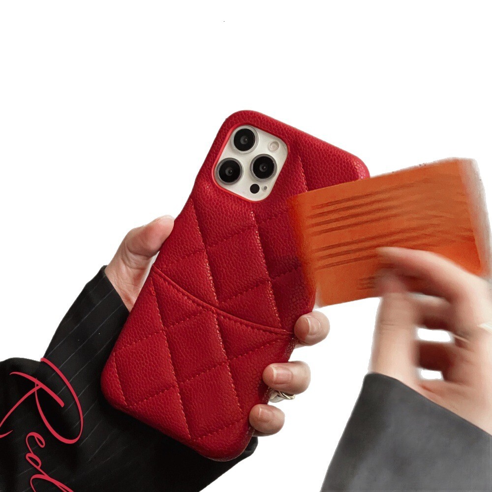 Personality Particle Texture Red Leather Designer Phone Case Creative Card Pocket Suitable For iPhone 17 16ProMax 15 14Pro Anti Drop Protective Cover