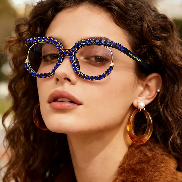 Designer Sunglasses Semirimless diamondembellished flat glasses largeframe round sunglasses UV400 antiultraviolet lightcolored Luxury brand sunglasses