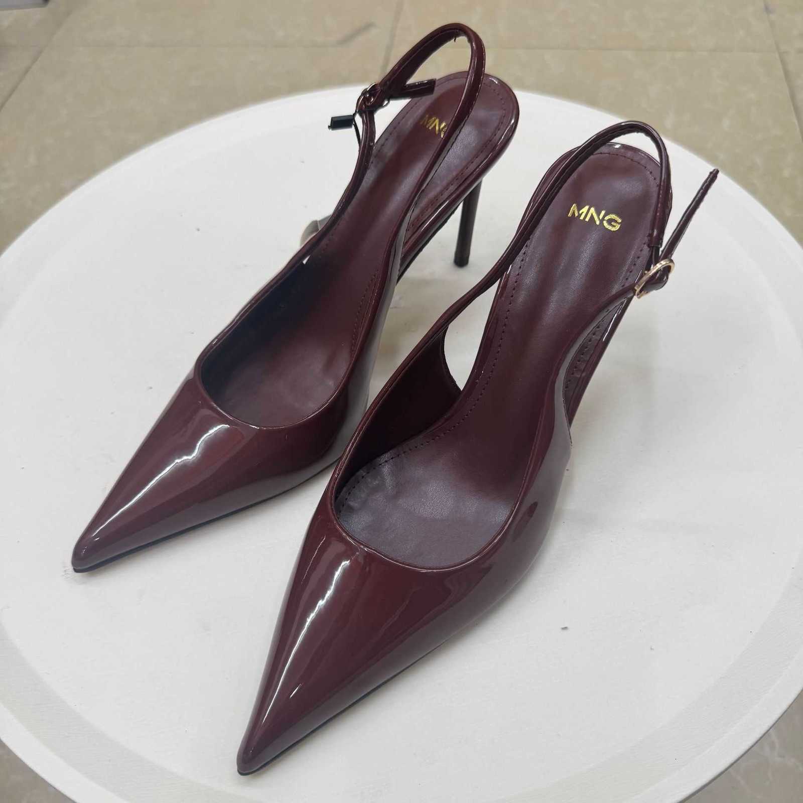 with box Sandals Designer Luxury Classic MNG Mango Summer New Pointed Toe Patent Leather Sexy Buckle Closed-Toe High Heel Stiletto Sandals for Women X
