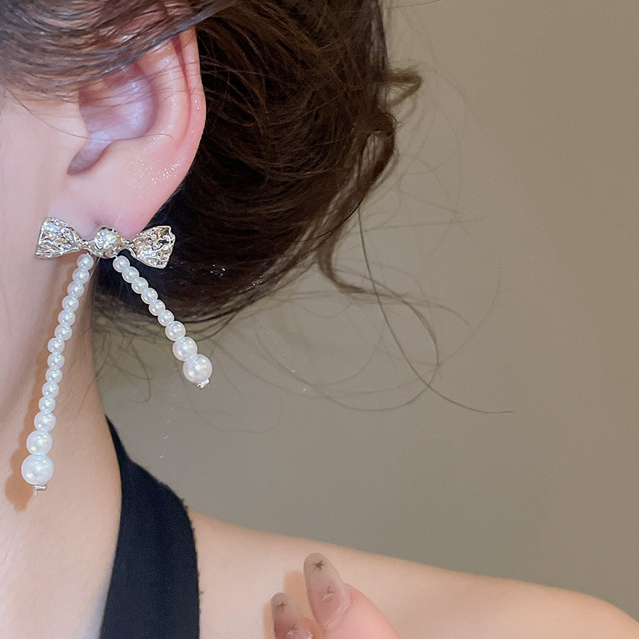 French vintage zircon pearl necklace earring set, exquisite and elegant, versatile, light luxury, high-end jewelry for women - view 6