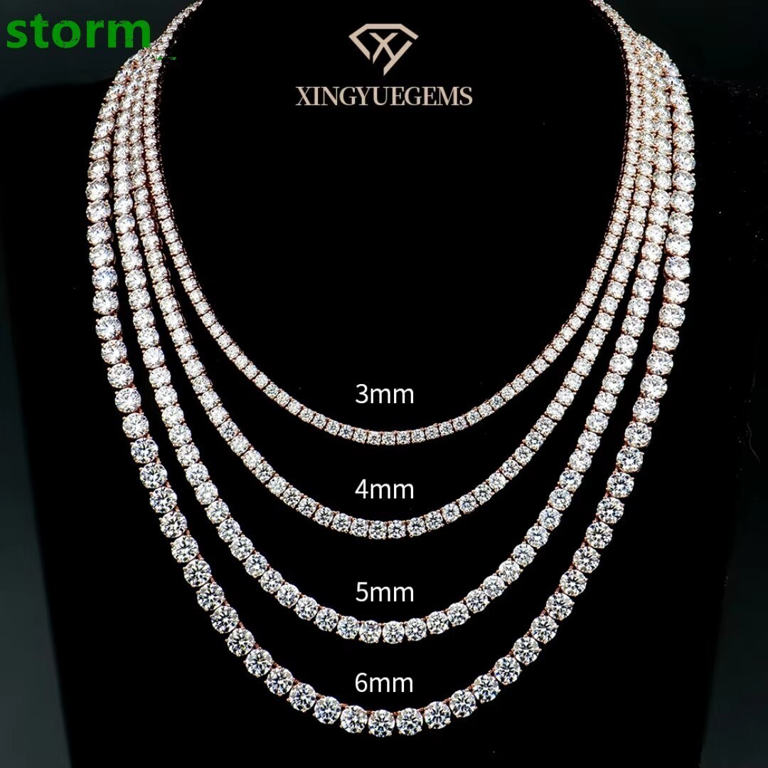 Custom Rose Gold Plated S925 Sterling Silver Brilliant Cut Moissanite Tennis Chain Necklace Trendy Link Style Men Women Great