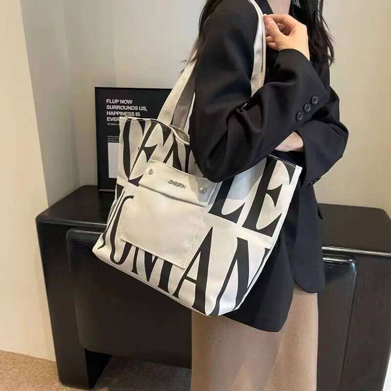 New Large Capacity Single Shoulder Canvas Stylish Letter Style Student Install Books Handbag For Class, Fashion Shopping Bag