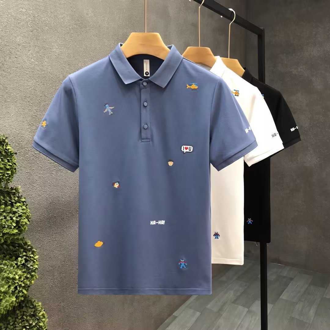 2026 Summer New Mens Polo Shirt Short Sleeve T-Shirt Quick-Dry Ice Silk Trendy Casual Turn-Down Collar Top for Young and Middle-Aged Men