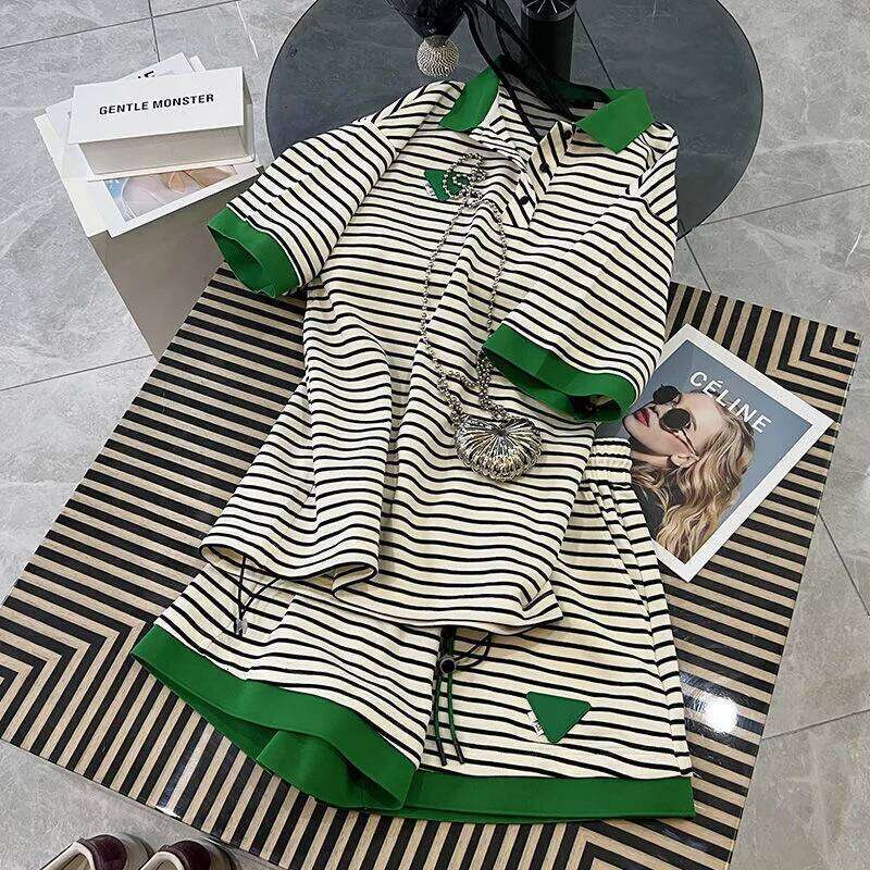 Y2K Streetwear Women Striped Two Piece Matching Set Short Sleeve Top Elastic Waist Shorts Casual Summer Fashion Lounge Holiday Party Outfit MAKOUFEI