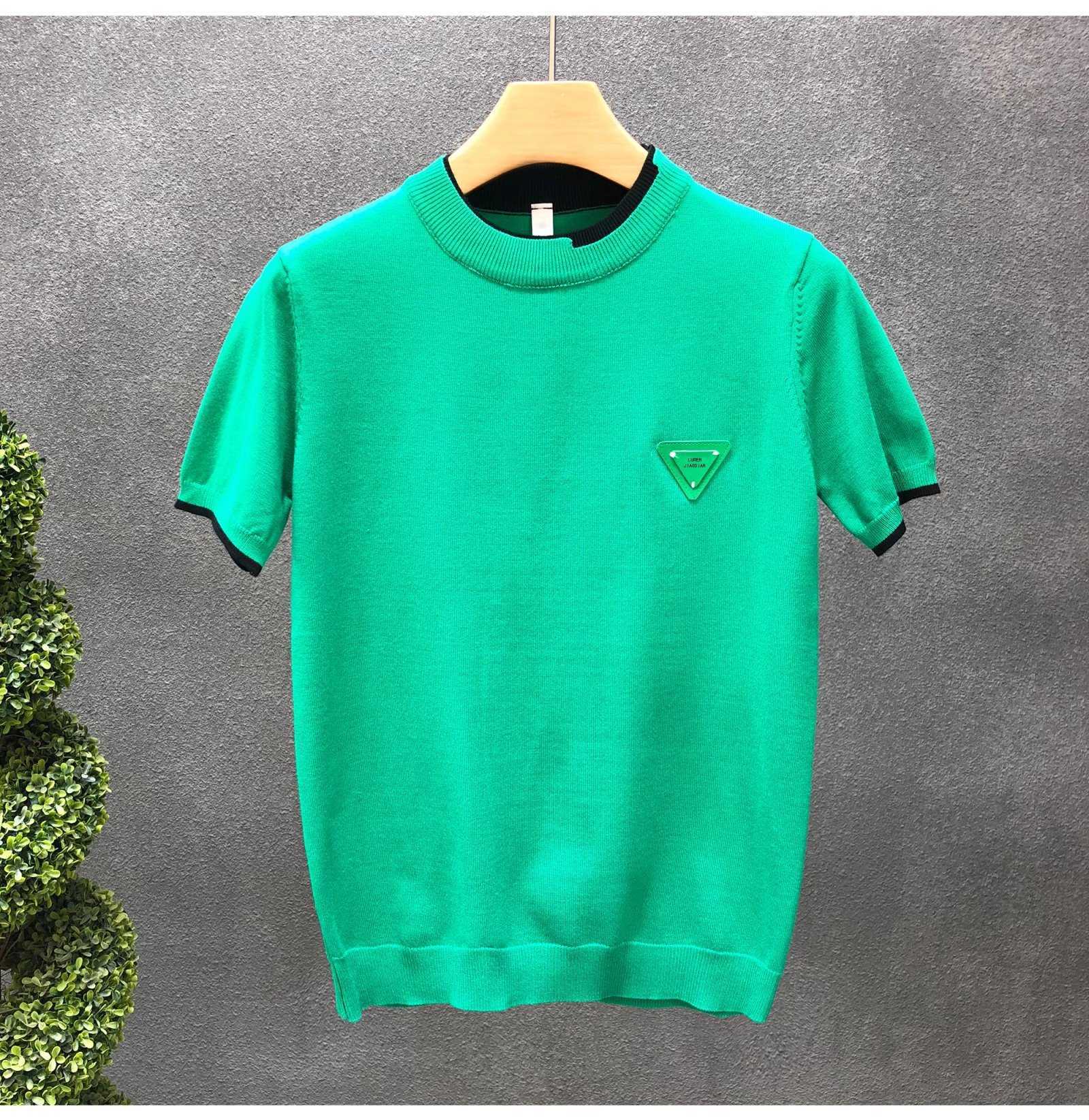 Trendy Brand White Knitted Short Sleeve Ice Silk Mens Fashionable Handsome Warm Inner Wear Half Sleeve Sweater T-Shirt Mens Base Shirt