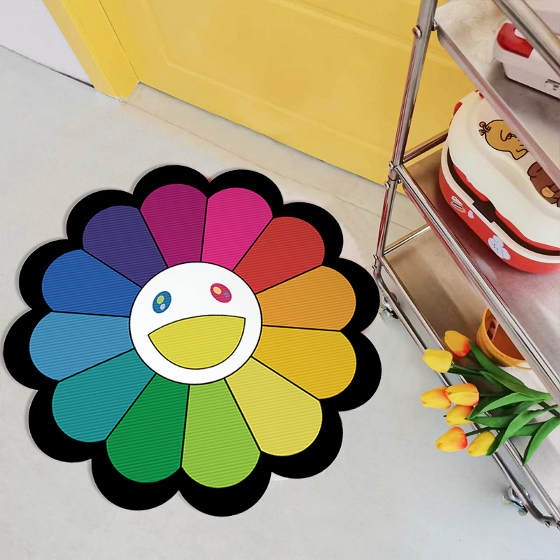 Carpets INS Cartoon Flower Round Carpet Anti-slip Children Playground Soft Plush Rugs Coffee Table Rug Living Room Decor Floor Mats living bedroom bat