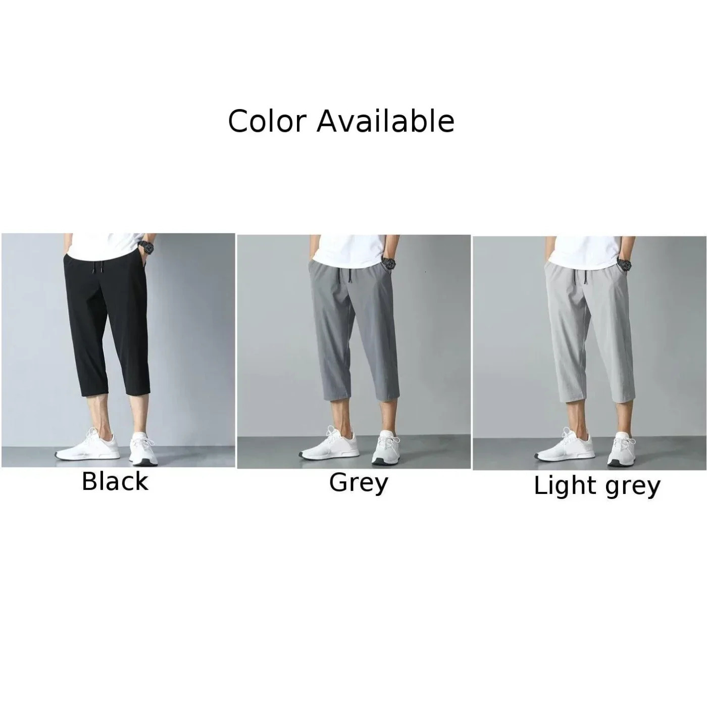 2025 Summer Mens Ice Silk Pants Hong Kong Style Trendy Loose-Fit Straight-Leg Cropped Pants Korean Version Casual Pants260424