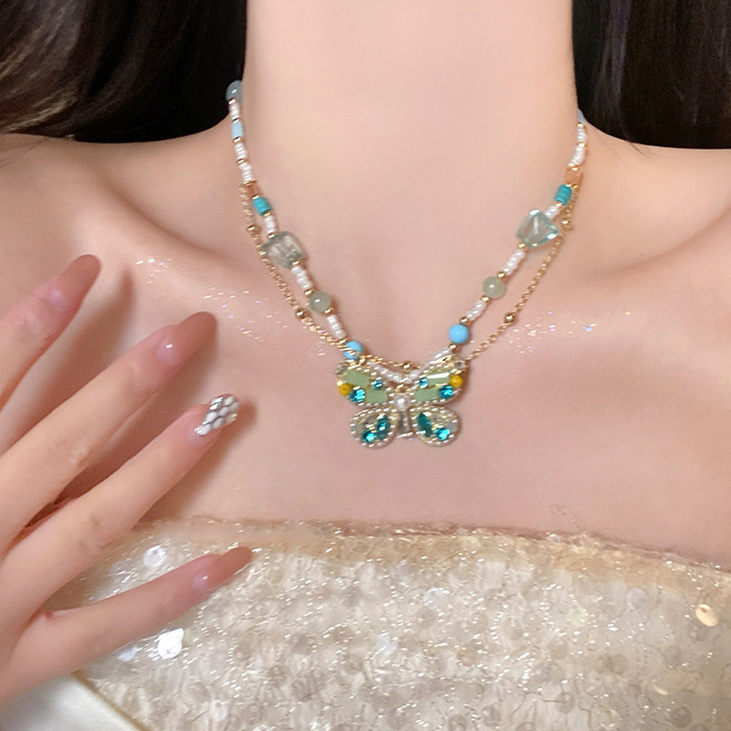 Super Fairy Butterfly Beaded Necklace, Fashionable and Versatile, Elegant Collarbone Chain, Unique Design Necklace for Women - view 3