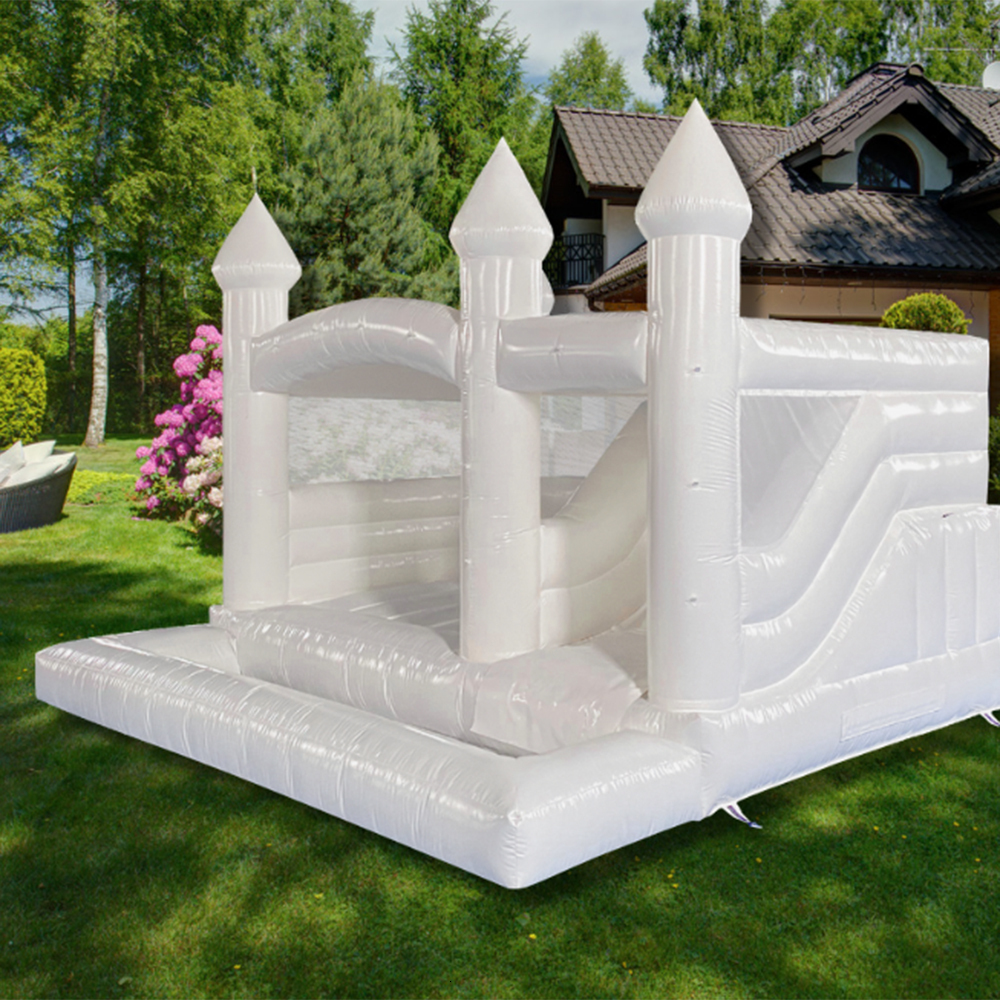 wholesale white Bounce House With Slide inflatable Bouncy Castle Combo wedding jumper Bouncer Moonwalks jumping For Kids audits Commercial included bl
