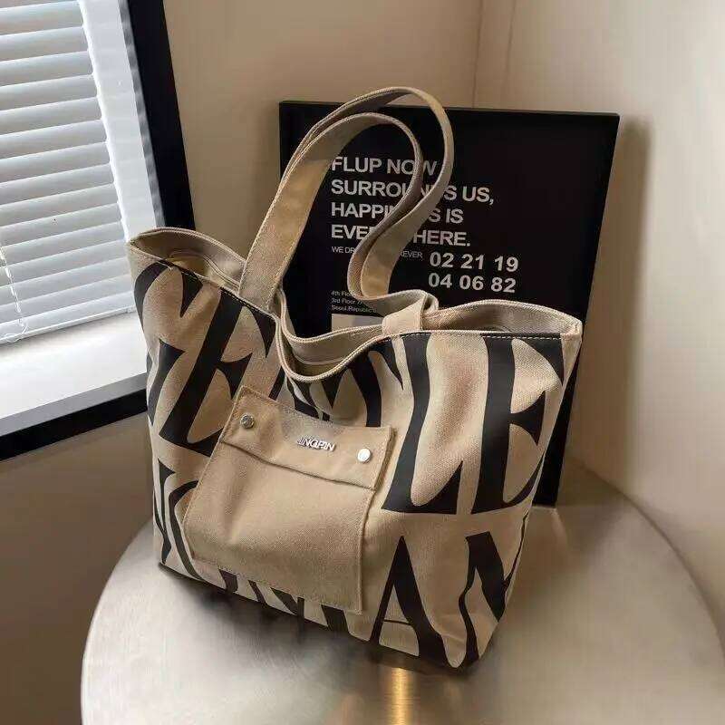 New Large Capacity Single Shoulder Canvas Stylish Letter Style Student Install Books Handbag For Class, Fashion Shopping Bag