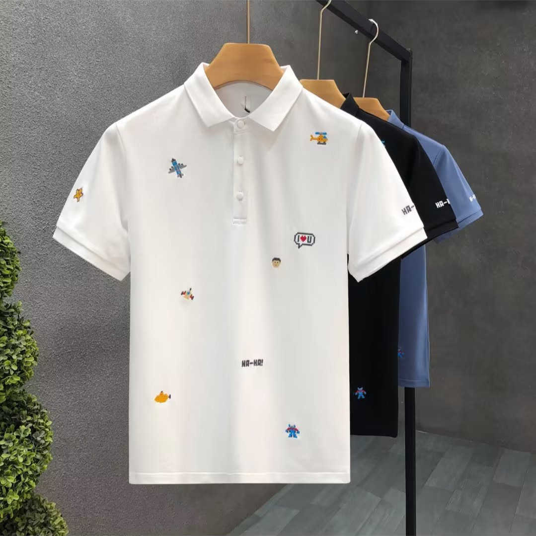 2026 Summer New Mens Polo Shirt Short Sleeve T-Shirt Quick-Dry Ice Silk Trendy Casual Turn-Down Collar Top for Young and Middle-Aged Men