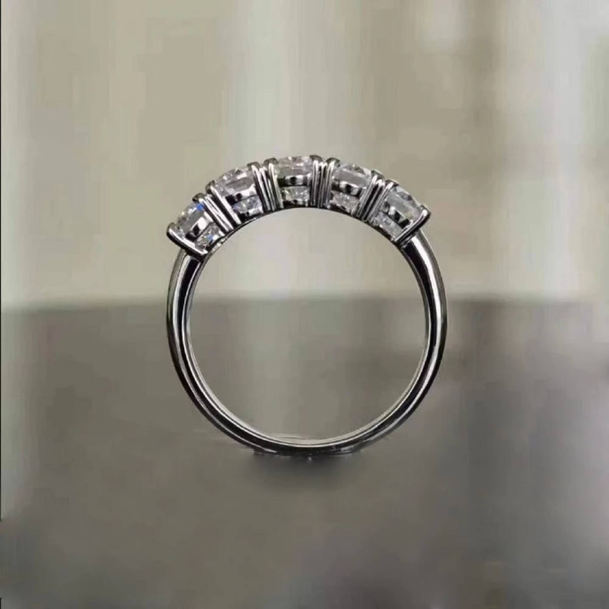 Oval Moissanite Band Five Stone Moissanite Wedding Band 64 mm Oval Cut Moissanite Engagement Ring 14k Yellow Gold Diamond Band - view 4