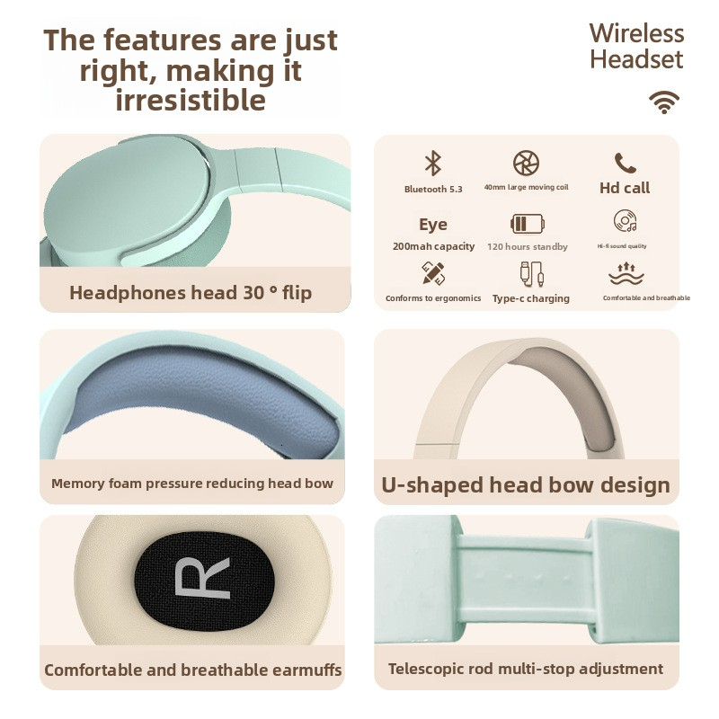 Wireless Over Ear Bluetooth Designer Headphones Long Battery Life Noise Cancelling Foldable Compatible With Smartphones Laptops Computers For Daily Of