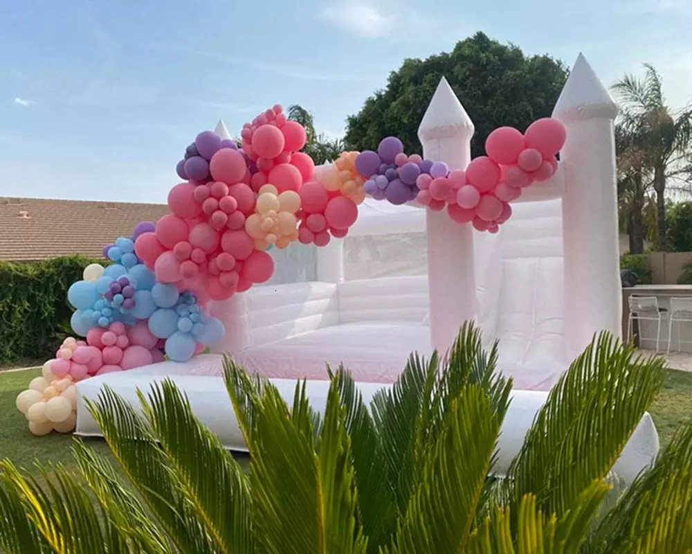 wholesale white Bounce House With Slide inflatable Bouncy Castle Combo wedding jumper Bouncer Moonwalks jumping For Kids audits Commercial included bl