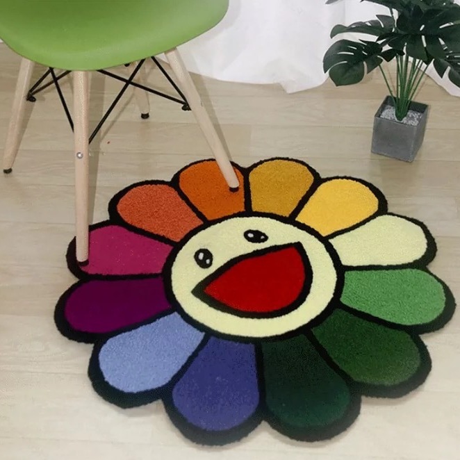Carpets INS Cartoon Flower Round Carpet Anti-slip Children Playground Soft Plush Rugs Coffee Table Rug Living Room Decor Floor Mats living bedroom bat