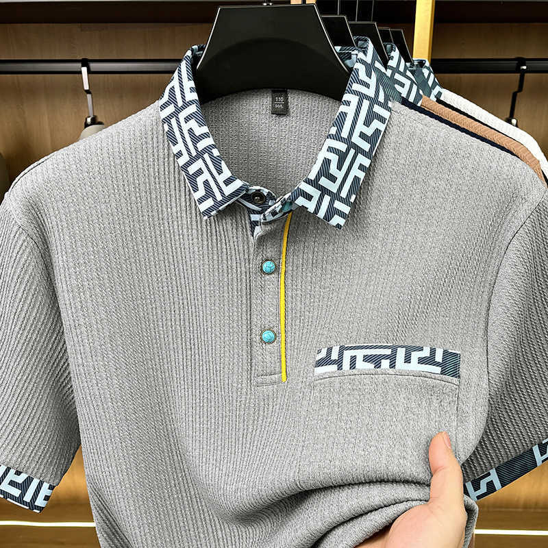 New Summer Mens Turn-down Collar Short Sleeve Buttoned Polo Shirt Mens Fashion Jacquard Knit T-shirt88