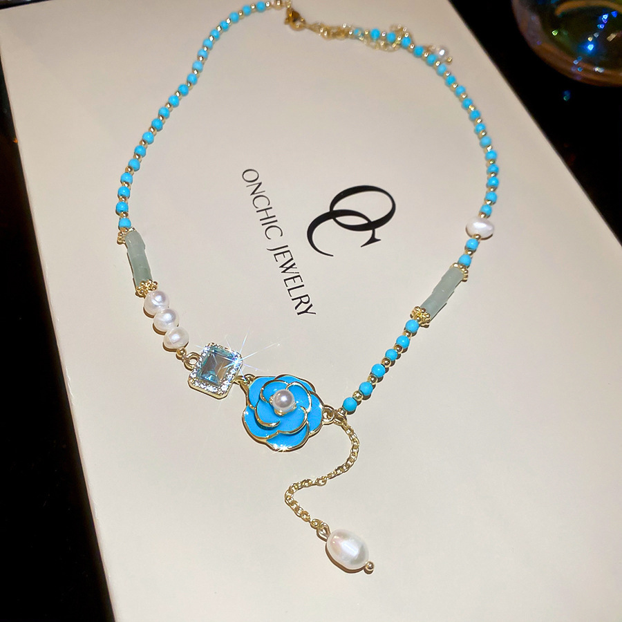 Flower Pendant with Oil Drops Freshwater Pearl for Women, Sweet and Fresh Collarbone Chain, Ultra-Fairy, Light Luxury, High-End Necklace - view 3
