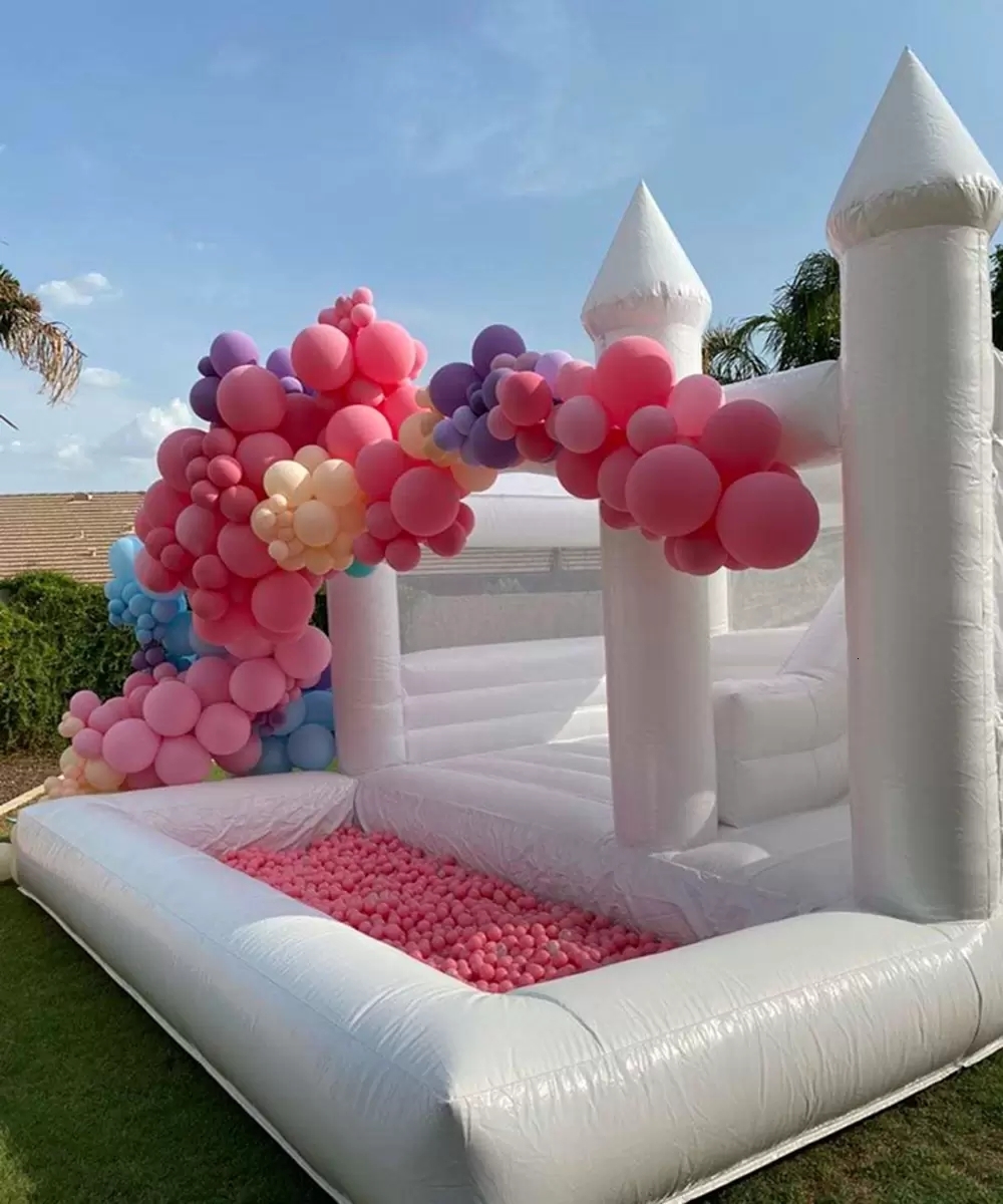 wholesale white Bounce House With Slide inflatable Bouncy Castle Combo wedding jumper Bouncer Moonwalks jumping For Kids audits Commercial included bl