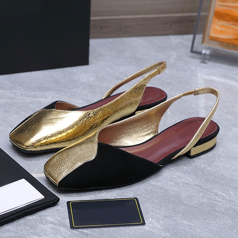 Womens Sandals Square toe color blocked Woman single shoes fashion new designer Slingbacks Embossed leather fabric with back strap design genuine leather outsole