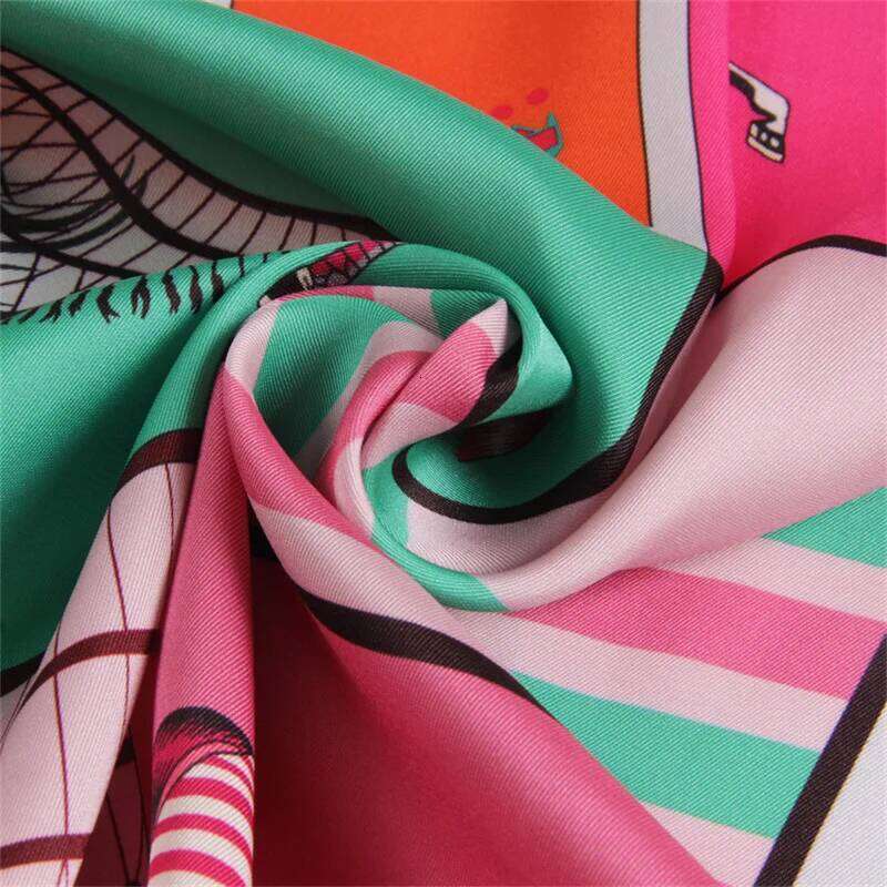 90cm Classic Ten Horse Brand Square Women Twill Silk Shawl Hijabs Luxury Bandana Foulard Neckerchief Head Scarf 26H0505