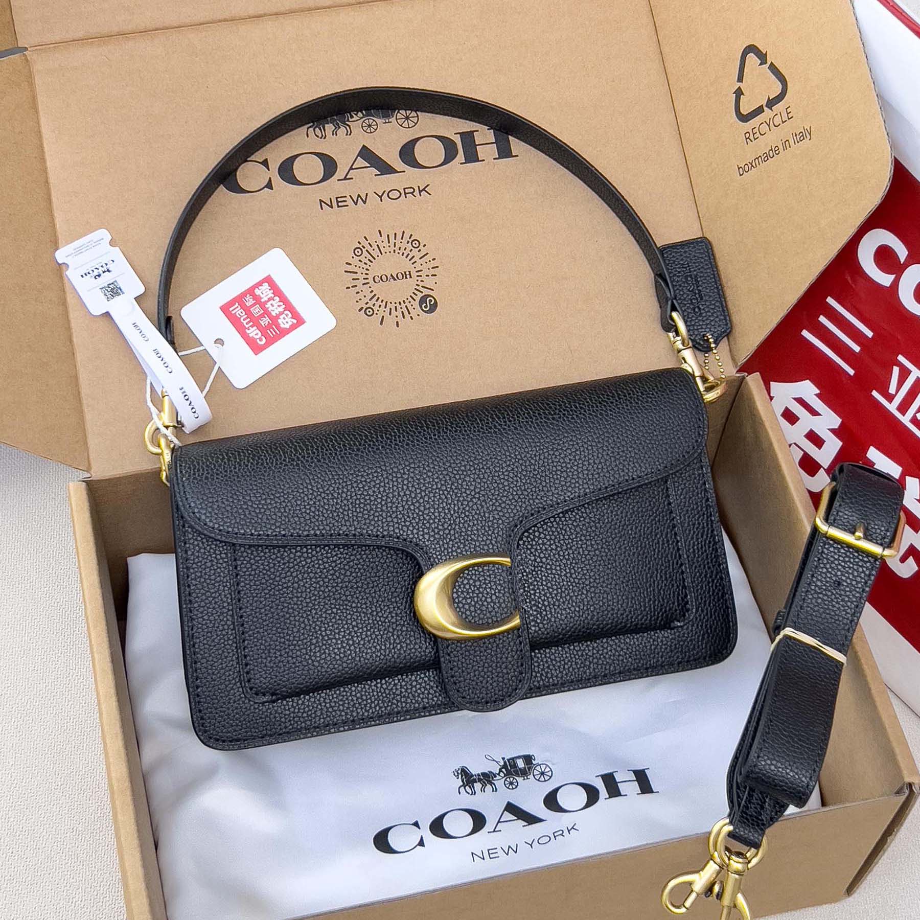 1:1 coachbaggs Designer Bags Luxury Bag Shoulder Bag Handbags Black Cowhide Leather Small Square Bag Snap-Closure Chain Bag Lizard-Patterned Crossbody Bag
