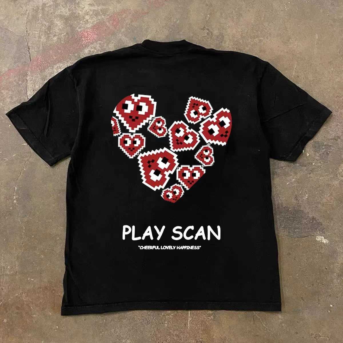 Light luxury round-neck T-shirt short-sleeved stylish and casual pure cotton unisex new model with heart print simple and loose-fitting top