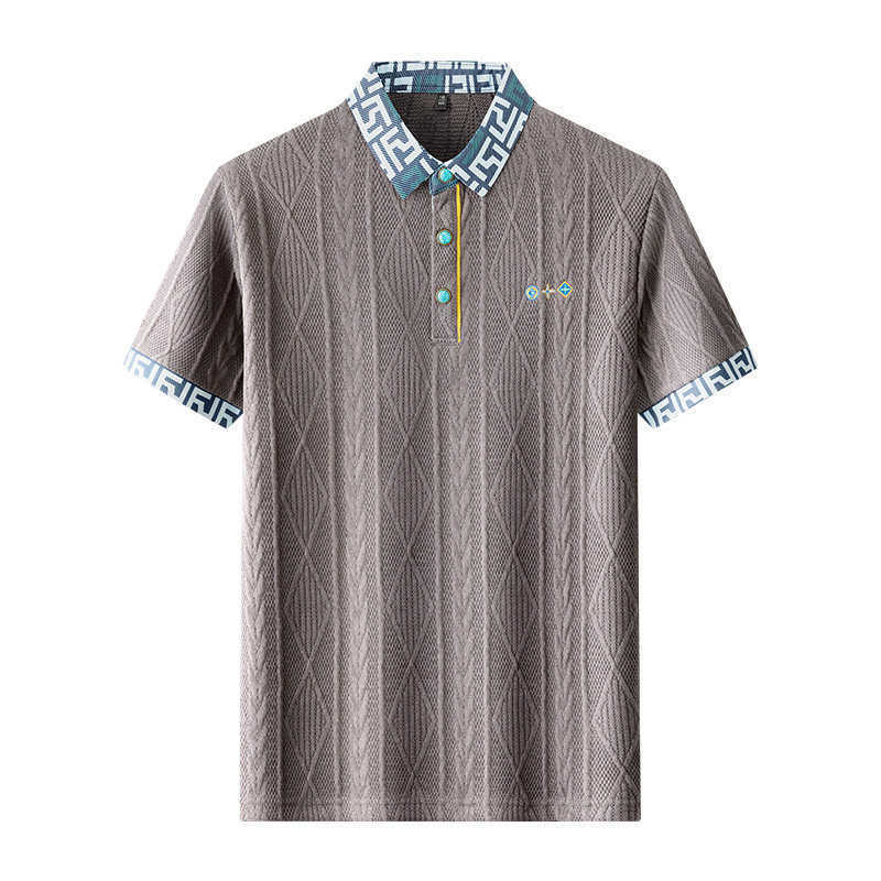 Jacquard short-sleeve t-shirt mens polo shirt with side slits for summer 2026 new high-end mens casual top