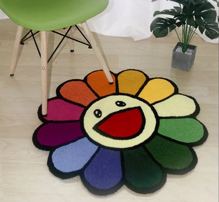 Carpets INS Cartoon Flower Round Carpet Anti-slip Children Playground Soft Plush Rugs Coffee Table Rug Living Room Decor Floor Mats living bedroom bat