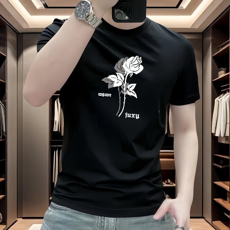 Designer short-sleeved men's luxurious T-shirt Men's simple American-style printed loose-fitting multi-purpose fashionable youth T-shirt