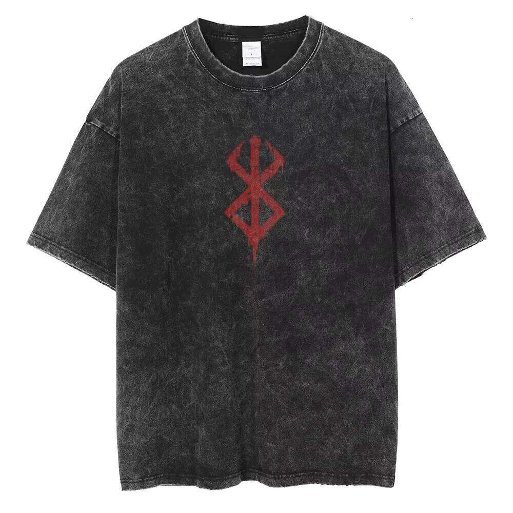 Anime Berserk Logo Graphic Printed T Shirt Men Women Vintage Manga T-shirts Washed Cotton Tshirt Harajuku Male Oversized Tee 26L0505