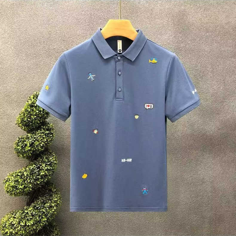 2026 Summer New Mens Polo Shirt Short Sleeve T-Shirt Quick-Dry Ice Silk Trendy Casual Turn-Down Collar Top for Young and Middle-Aged Men
