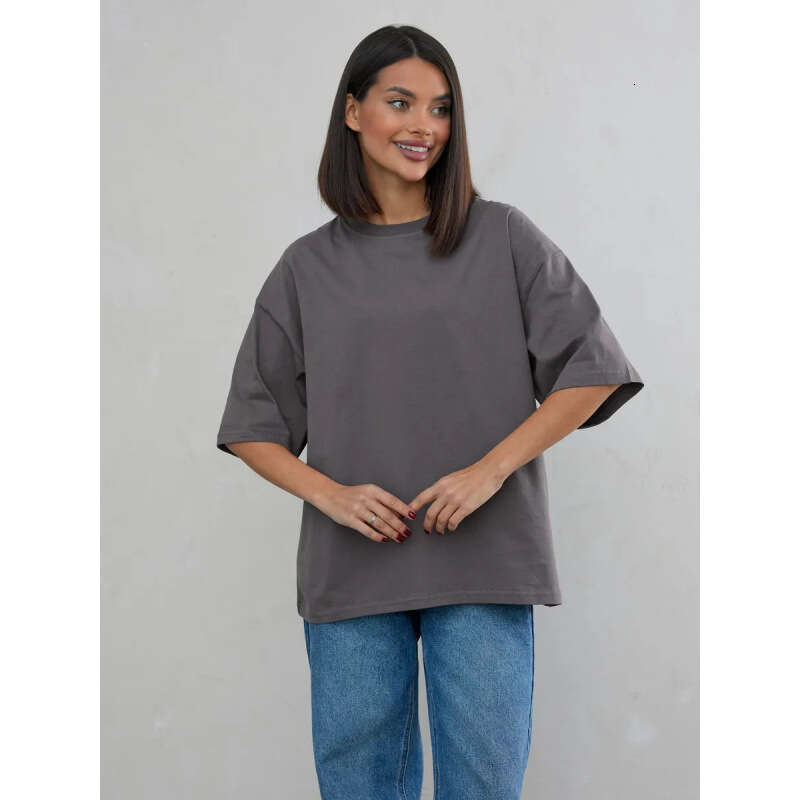 designer clothes women Summer New Women Cotton Mid-Length T-Shirt European American Ins Style Lazy Loose Fit Solid Color Versatile Half Sleeve Casual 