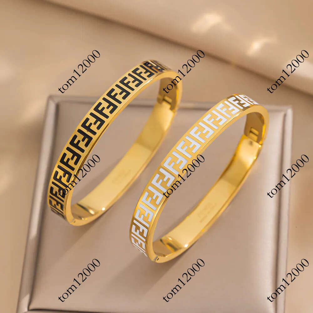 Luxury Designers Enameled F Bangle Bracelet 18K Gold Plated Stainless Steel Jewelry for Women Gift zz