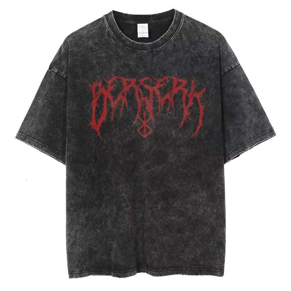 Anime Berserk Logo Graphic Printed T Shirt Men Women Vintage Manga T-shirts Washed Cotton Tshirt Harajuku Male Oversized Tee 26L0505
