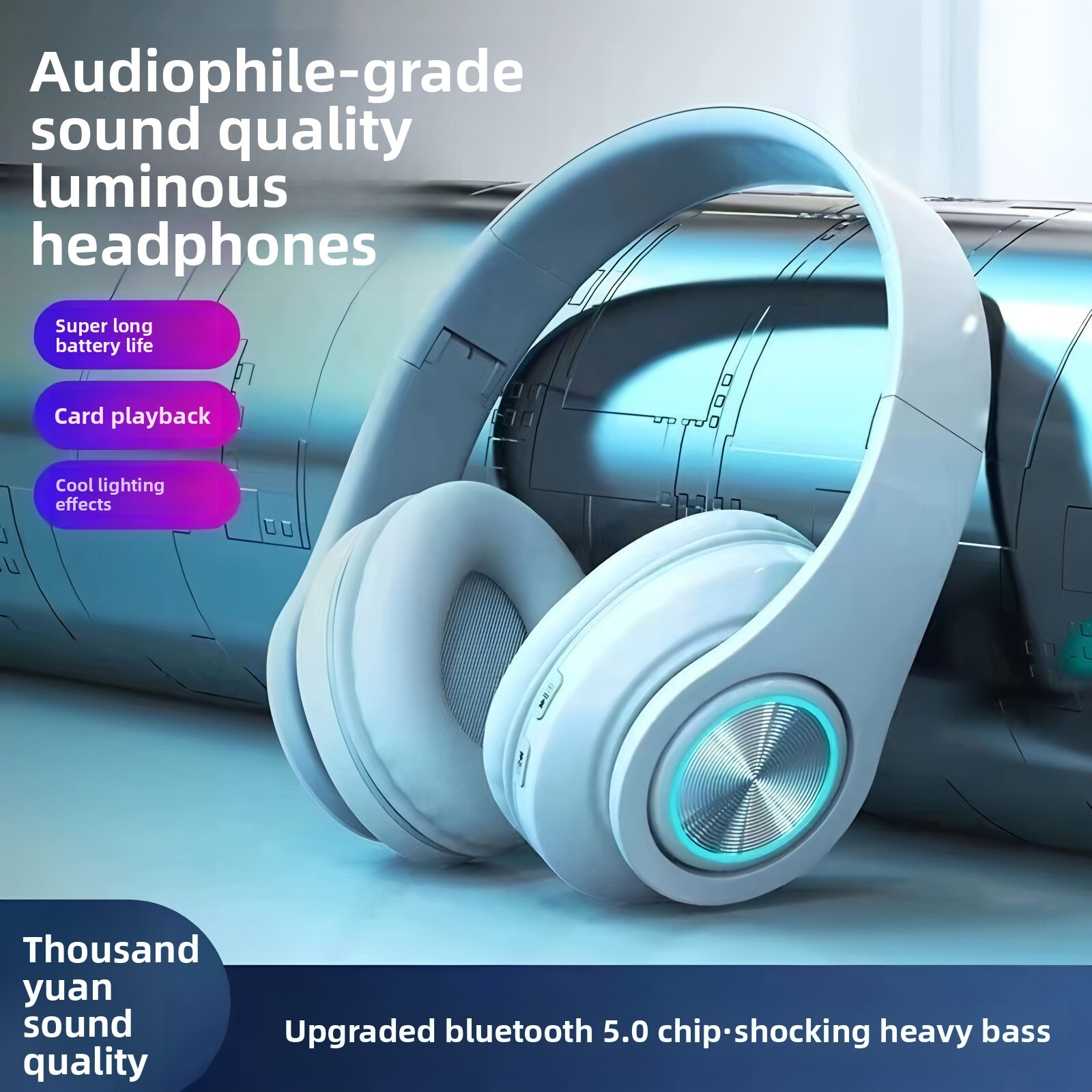 Wireless Over Ear Designer Headphones Luminous Gaming Sports Foldable TF Card B39 Headset Compatible With Smartphones Laptops Computers For Daily Whol