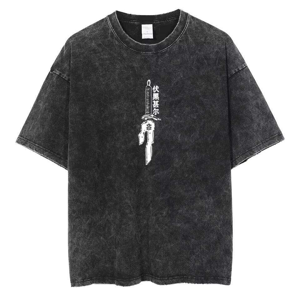 Anime Berserk Logo Graphic Printed T Shirt Men Women Vintage Manga T-shirts Washed Cotton Tshirt Harajuku Male Oversized Tee 26L0505
