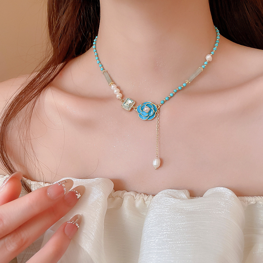 Flower Pendant with Oil Drops Freshwater Pearl for Women, Sweet and Fresh Collarbone Chain, Ultra-Fairy, Light Luxury, High-End Necklace - view 6